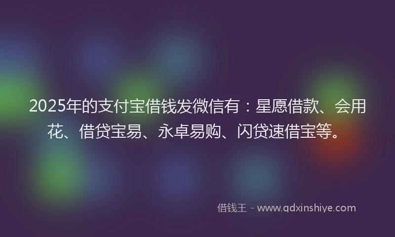 2025年的支付宝借钱发微信有：星愿借款、会用花、借贷宝易、永卓易购、闪贷速借宝等。