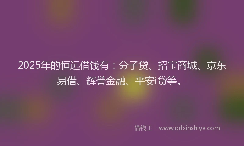 2025年的恒远借钱有：分子贷、招宝商城、京东易借、辉誉金融、平安i贷等。