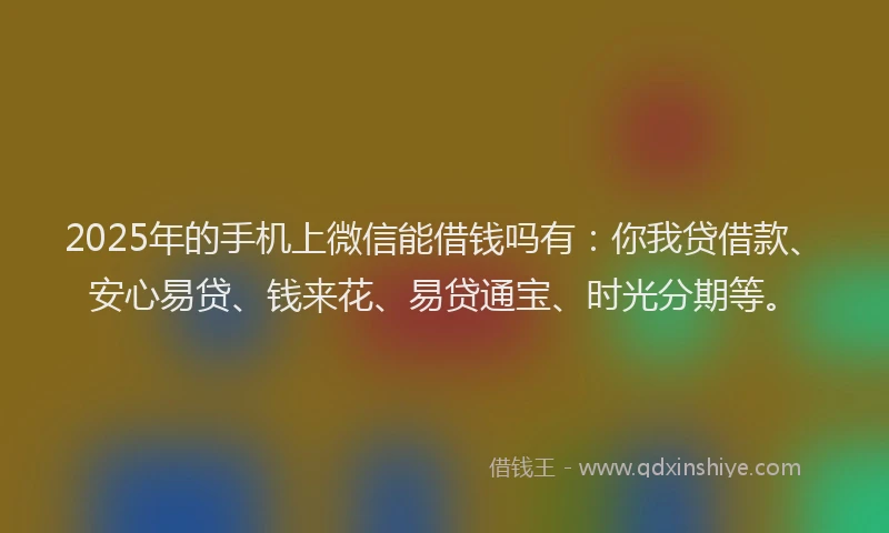 2025年的手机上微信能借钱吗有：你我贷借款、安心易贷、钱来花、易贷通宝、时光分期等。