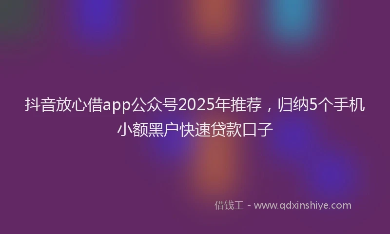 抖音放心借app公众号2025年推荐，归纳5个手机小额黑户快速贷款口子