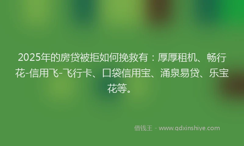 2025年的房贷被拒如何挽救有：厚厚租机、畅行花-信用飞-飞行卡、口袋信用宝、涌泉易贷、乐宝花等。