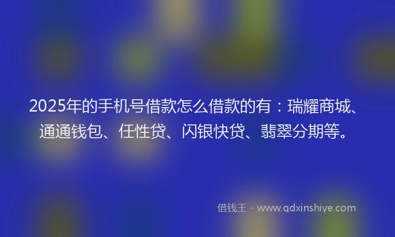 2025年的手机号借款怎么借款的有：瑞耀商城、通通钱包、任性贷、闪银快贷、翡翠分期等。