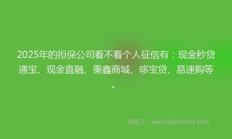 2025年的担保公司看不看个人征信有：现金秒贷通宝、现金直融、秉鑫商城、哆宝贷、易速购等。