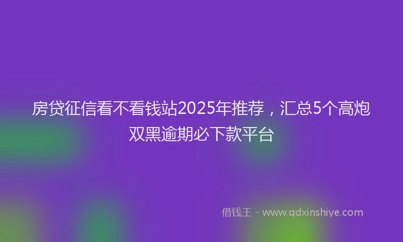 房贷征信看不看钱站2025年推荐，汇总5个高炮双黑逾期必下款平台