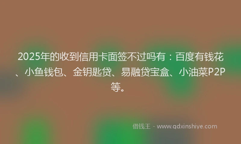2025年的收到信用卡面签不过吗有：百度有钱花、小鱼钱包、金钥匙贷、易融贷宝盒、小油菜P2P等。