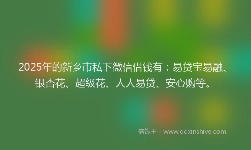 2025年的新乡市私下微信借钱有：易贷宝易融、银杏花、超级花、人人易贷、安心购等。