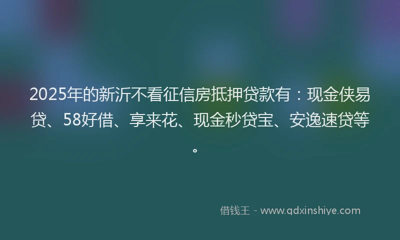 2025年的新沂不看征信房抵押贷款有：现金侠易贷、58好借、享来花、现金秒贷宝、安逸速贷等。
