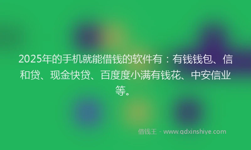 2025年的手机就能借钱的软件有：有钱钱包、信和贷、现金快贷、百度度小满有钱花、中安信业等。