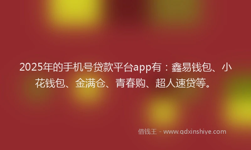 2025年的手机号贷款平台app有：鑫易钱包、小花钱包、金满仓、青春购、超人速贷等。