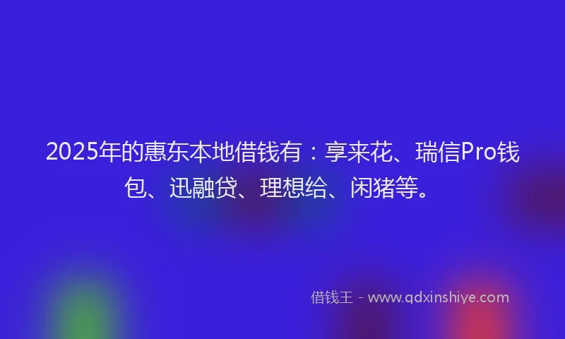 2025年的惠东本地借钱有：享来花、瑞信Pro钱包、迅融贷、理想给、闲猪等。