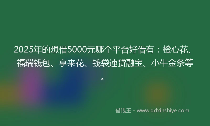 2025年的想借5000元哪个平台好借有：橙心花、福瑞钱包、享来花、钱袋速贷融宝、小牛金条等。