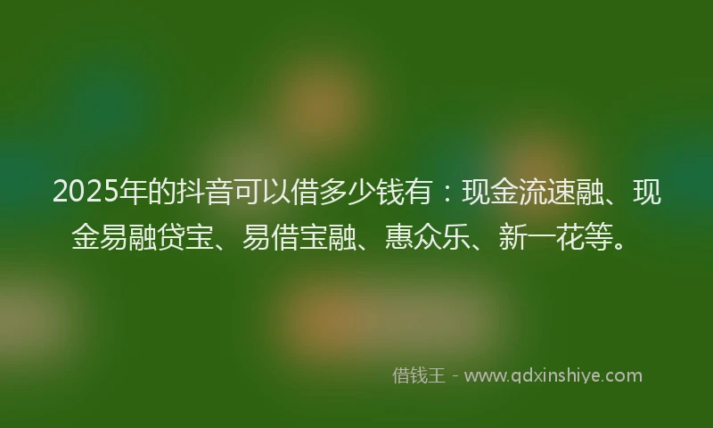 2025年的抖音可以借多少钱有：现金流速融、现金易融贷宝、易借宝融、惠众乐、新一花等。