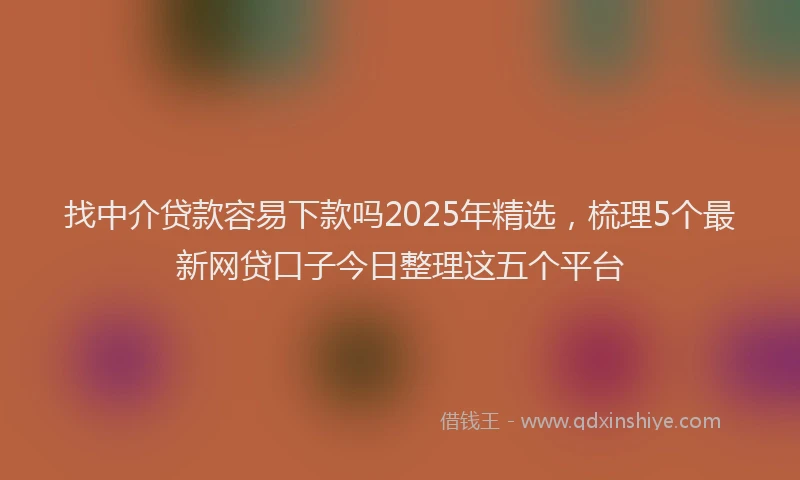找中介贷款容易下款吗2025年精选，梳理5个最新网贷口子今日整理这五个平台