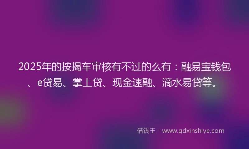 2025年的按揭车审核有不过的么有：融易宝钱包、e贷易、掌上贷、现金速融、滴水易贷等。