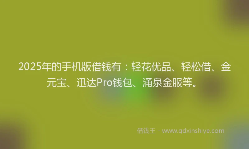 2025年的手机版借钱有：轻花优品、轻松借、金元宝、迅达Pro钱包、涌泉金服等。