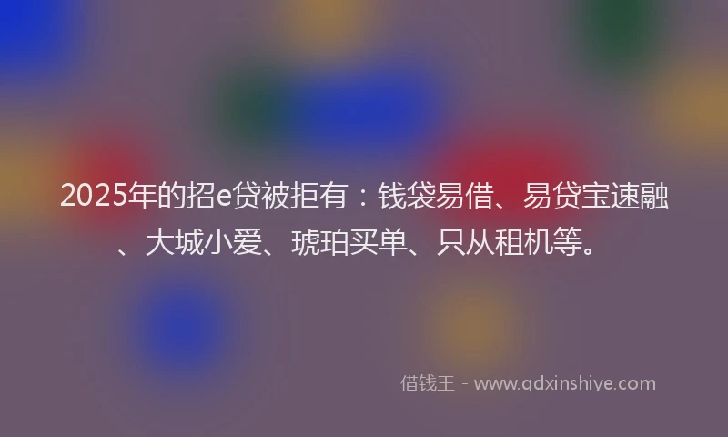 2025年的招e贷被拒有：钱袋易借、易贷宝速融、大城小爱、琥珀买单、只从租机等。