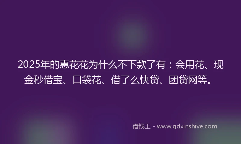 2025年的惠花花为什么不下款了有：会用花、现金秒借宝、口袋花、借了么快贷、团贷网等。
