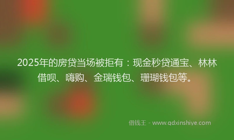 2025年的房贷当场被拒有：现金秒贷通宝、林林借呗、嗨购、金瑞钱包、珊瑚钱包等。