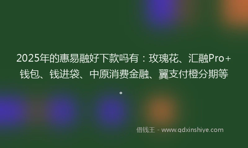 2025年的惠易融好下款吗有：玫瑰花、汇融Pro+钱包、钱进袋、中原消费金融、翼支付橙分期等。