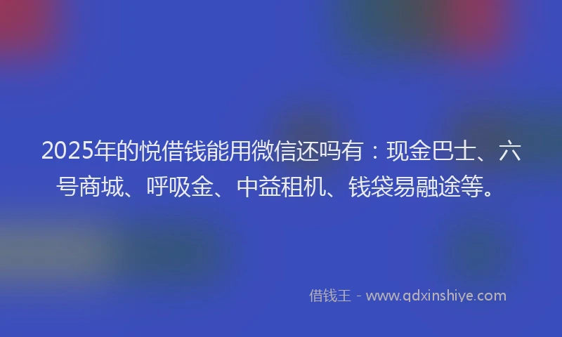 2025年的悦借钱能用微信还吗有：现金巴士、六号商城、呼吸金、中益租机、钱袋易融途等。