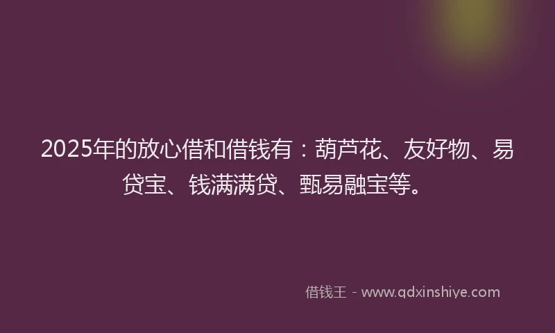 2025年的放心借和借钱有：葫芦花、友好物、易贷宝、钱满满贷、甄易融宝等。