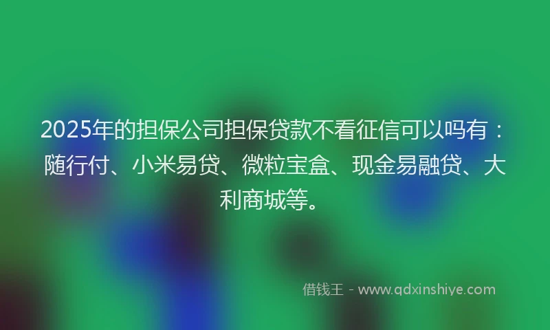 2025年的担保公司担保贷款不看征信可以吗有：随行付、小米易贷、微粒宝盒、现金易融贷、大利商城等。