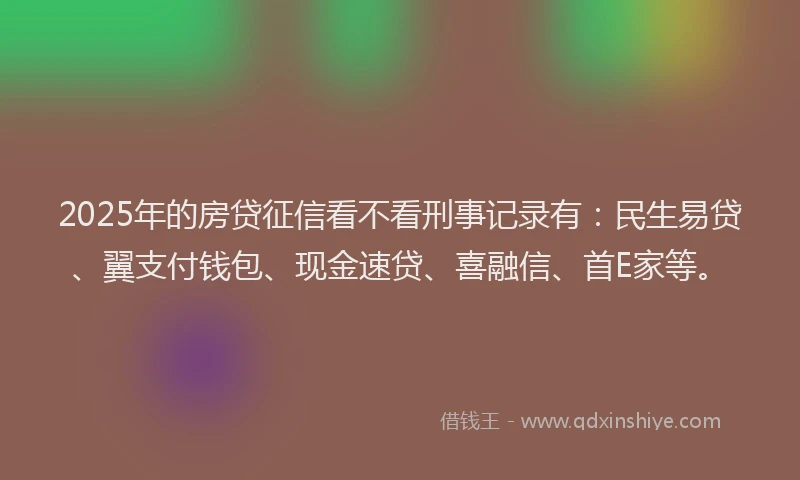 2025年的房贷征信看不看刑事记录有：民生易贷、翼支付钱包、现金速贷、喜融信、首E家等。