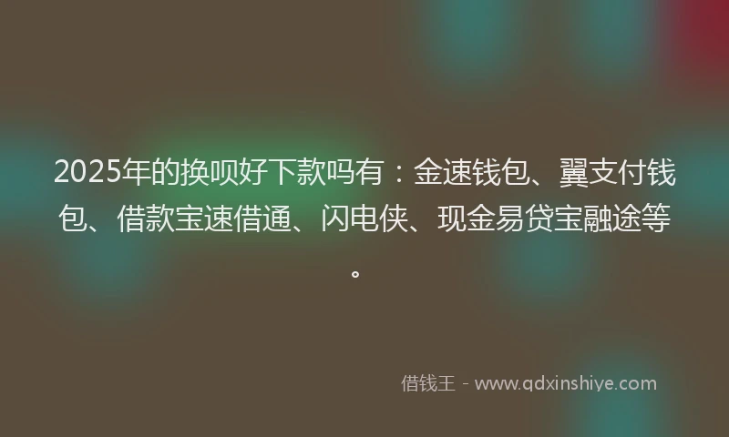 2025年的换呗好下款吗有：金速钱包、翼支付钱包、借款宝速借通、闪电侠、现金易贷宝融途等。