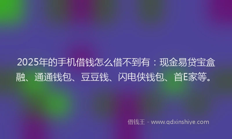 2025年的手机借钱怎么借不到有：现金易贷宝盒融、通通钱包、豆豆钱、闪电侠钱包、首E家等。