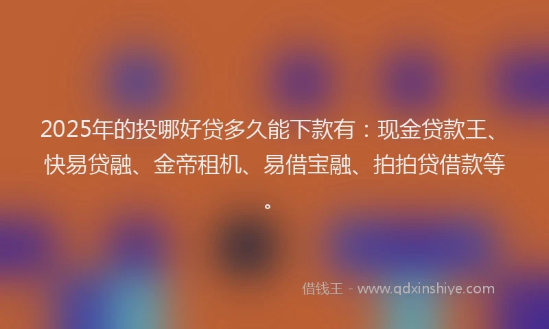 2025年的投哪好贷多久能下款有：现金贷款王、快易贷融、金帝租机、易借宝融、拍拍贷借款等。