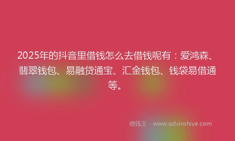 2025年的抖音里借钱怎么去借钱呢有：爱鸿森、翡翠钱包、易融贷通宝、汇金钱包、钱袋易借通等。