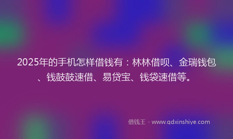 2025年的手机怎样借钱有：林林借呗、金瑞钱包、钱鼓鼓速借、易贷宝、钱袋速借等。