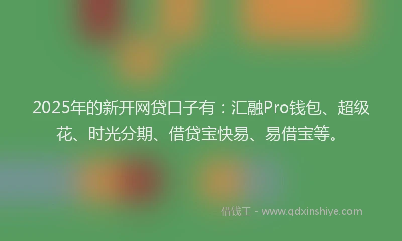 2025年的新开网贷口子有：汇融Pro钱包、超级花、时光分期、借贷宝快易、易借宝等。