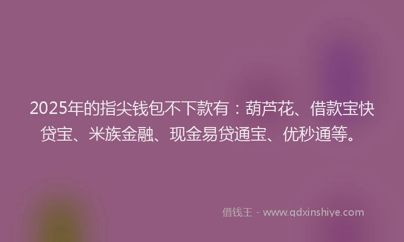 2025年的指尖钱包不下款有：葫芦花、借款宝快贷宝、米族金融、现金易贷通宝、优秒通等。