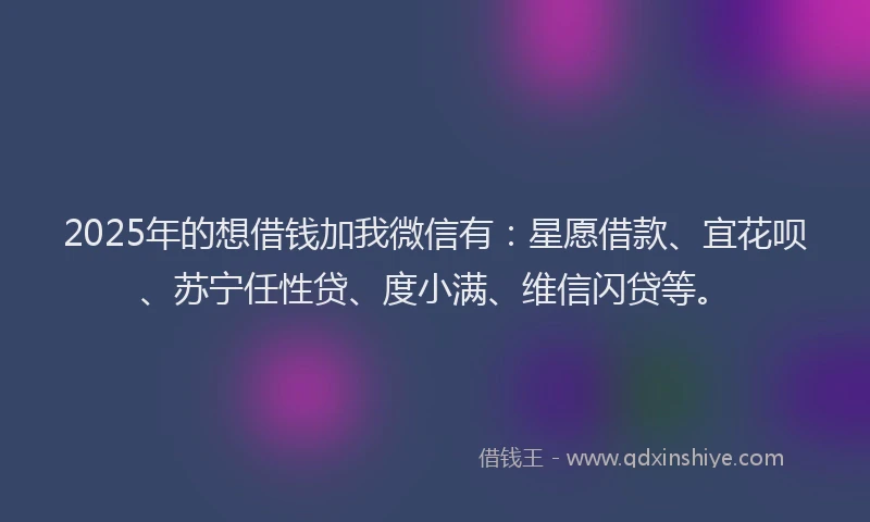 2025年的想借钱加我微信有：星愿借款、宜花呗、苏宁任性贷、度小满、维信闪贷等。