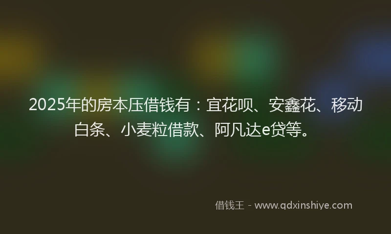 2025年的房本压借钱有：宜花呗、安鑫花、移动白条、小麦粒借款、阿凡达e贷等。
