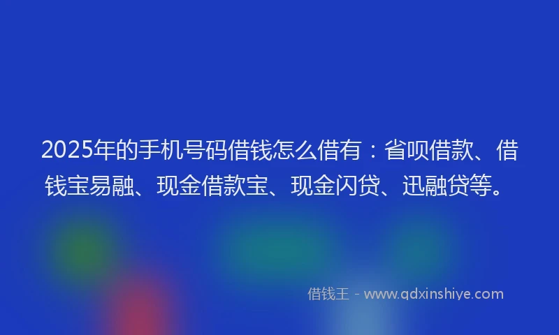2025年的手机号码借钱怎么借有:省呗借款、借钱宝易融、现金借款宝、现金闪贷、迅融贷等。