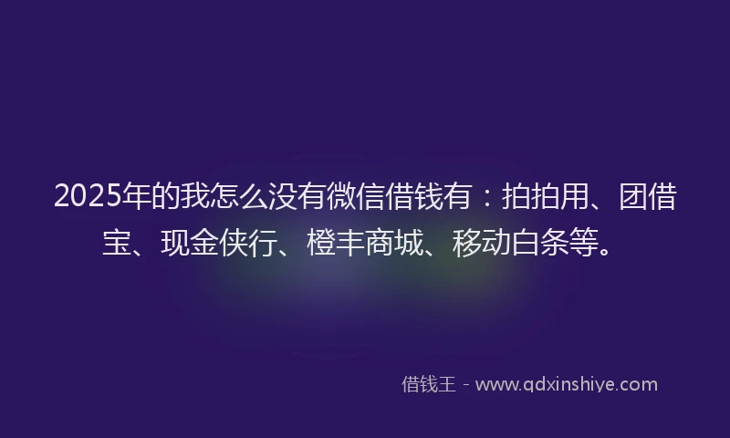 2025年的我怎么没有微信借钱有：拍拍用、团借宝、现金侠行、橙丰商城、移动白条等。