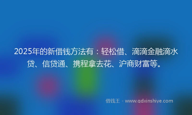 2025年的新借钱方法有：轻松借、滴滴金融滴水贷、信贷通、携程拿去花、沪商财富等。