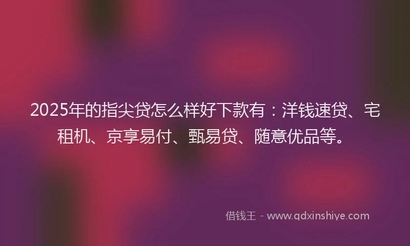 2025年的指尖贷怎么样好下款有：洋钱速贷、宅租机、京享易付、甄易贷、随意优品等。