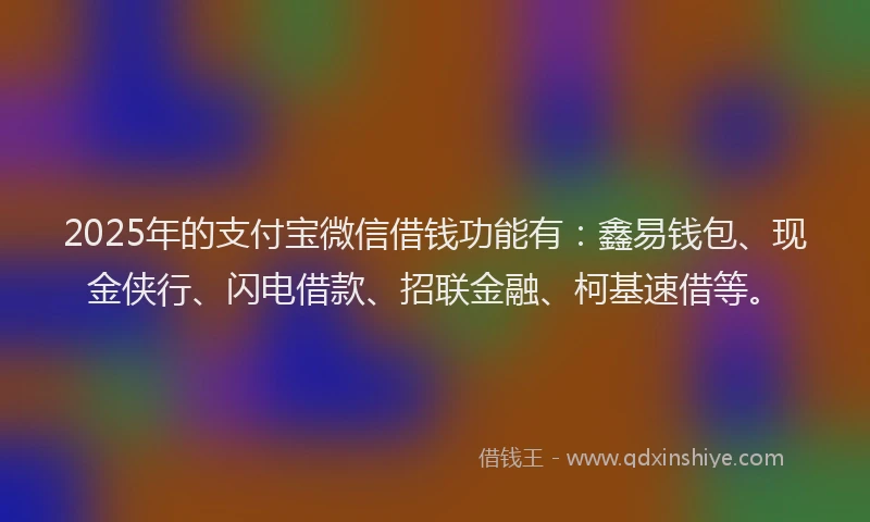 2025年的支付宝微信借钱功能有：鑫易钱包、现金侠行、闪电借款、招联金融、柯基速借等。