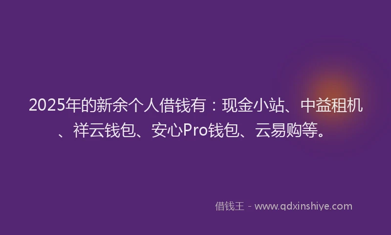 2025年的新余个人借钱有：现金小站、中益租机、祥云钱包、安心Pro钱包、云易购等。