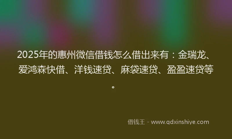 2025年的惠州微信借钱怎么借出来有：金瑞龙、爱鸿森快借、洋钱速贷、麻袋速贷、盈盈速贷等。