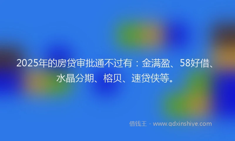 2025年的房贷审批通不过有：金满盈、58好借、水晶分期、榕贝、速贷侠等。