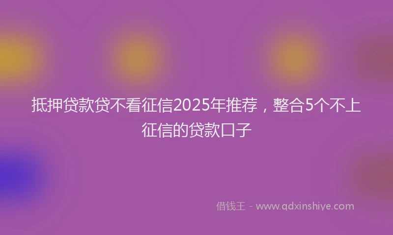 抵押贷款贷不看征信2025年推荐，整合5个不上征信的贷款口子