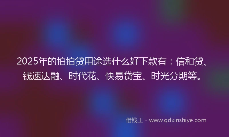 2025年的拍拍贷用途选什么好下款有：信和贷、钱速达融、时代花、快易贷宝、时光分期等。
