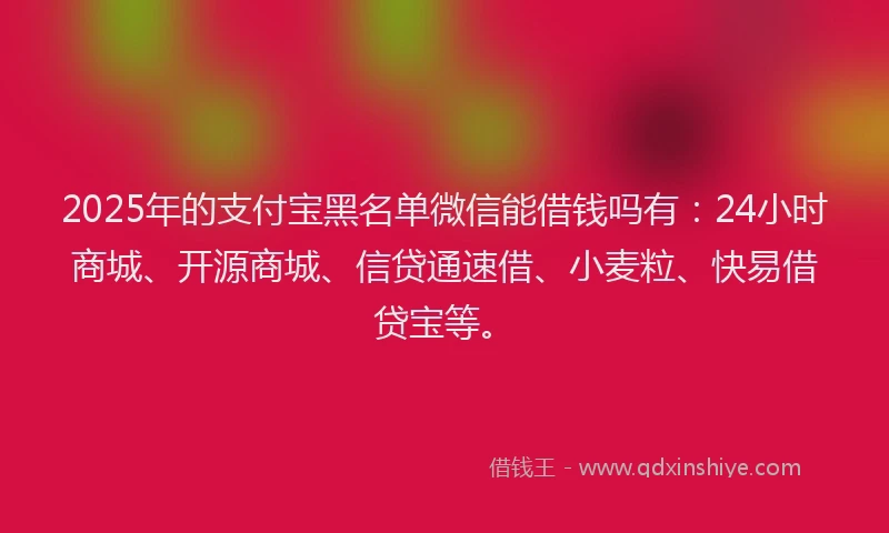 2025年的支付宝黑名单微信能借钱吗有：24小时商城、开源商城、信贷通速借、小麦粒、快易借贷宝等。