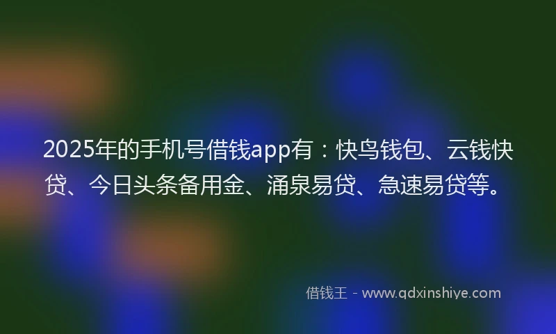 2025年的手机号借钱app有：快鸟钱包、云钱快贷、今日头条备用金、涌泉易贷、急速易贷等。