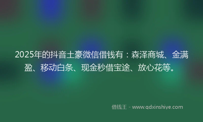 2025年的抖音土豪微信借钱有：森泽商城、金满盈、移动白条、现金秒借宝途、放心花等。