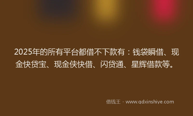2025年的所有平台都借不下款有：钱袋瞬借、现金快贷宝、现金侠快借、闪贷通、星辉借款等。